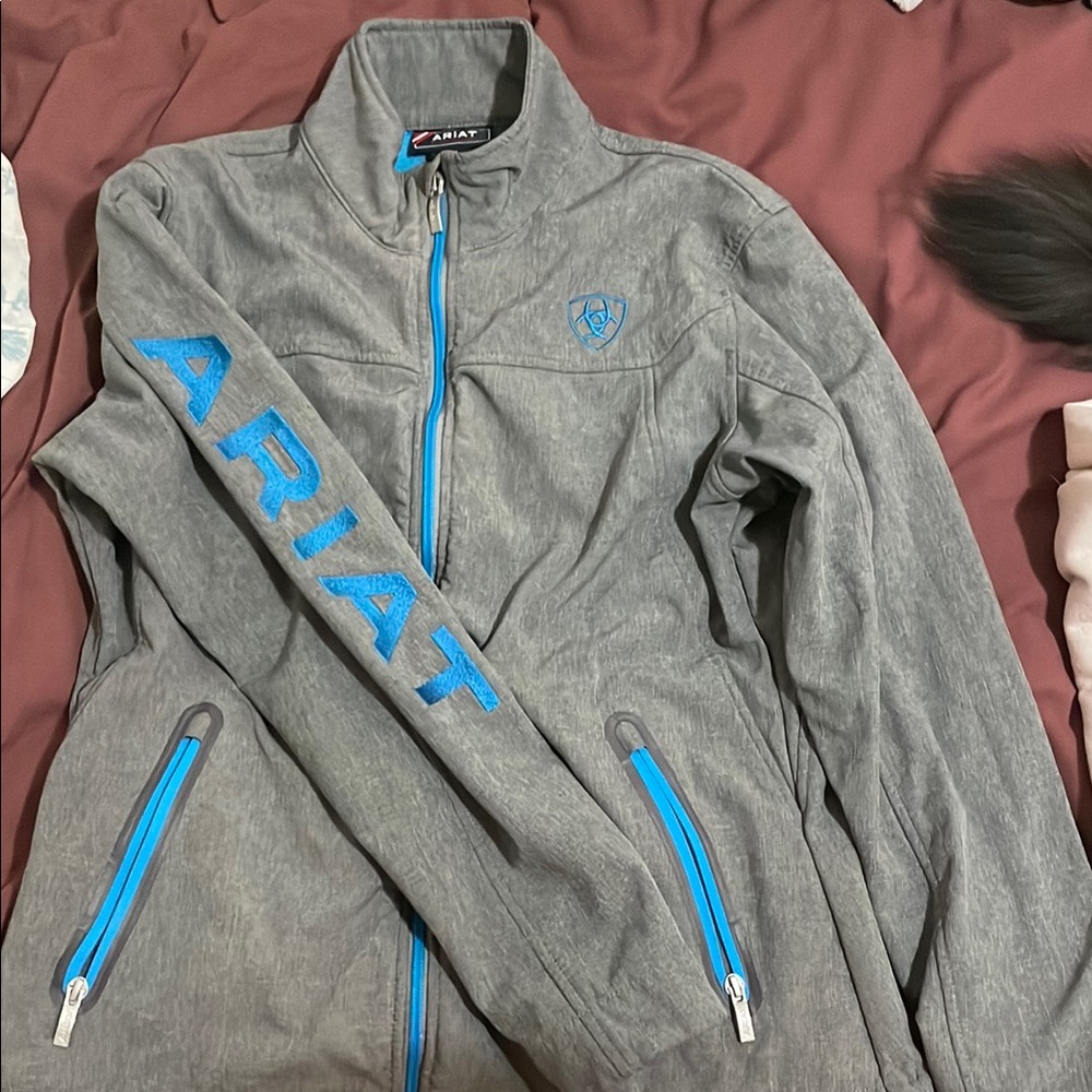 Ariat Heather Gray Jacket with Vibrant Blue Details